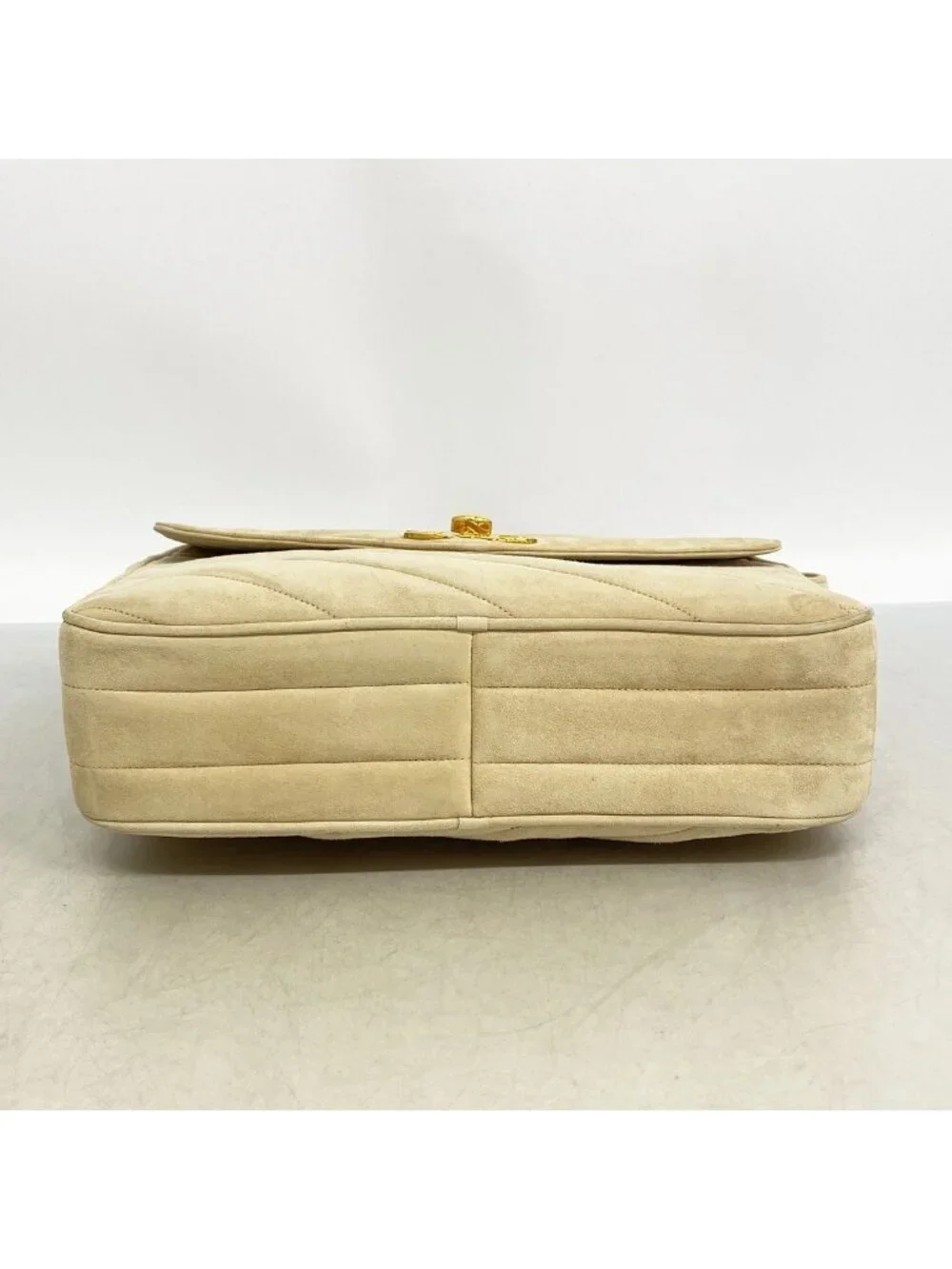Chanel Shoulder Bag Suede Beige Gold